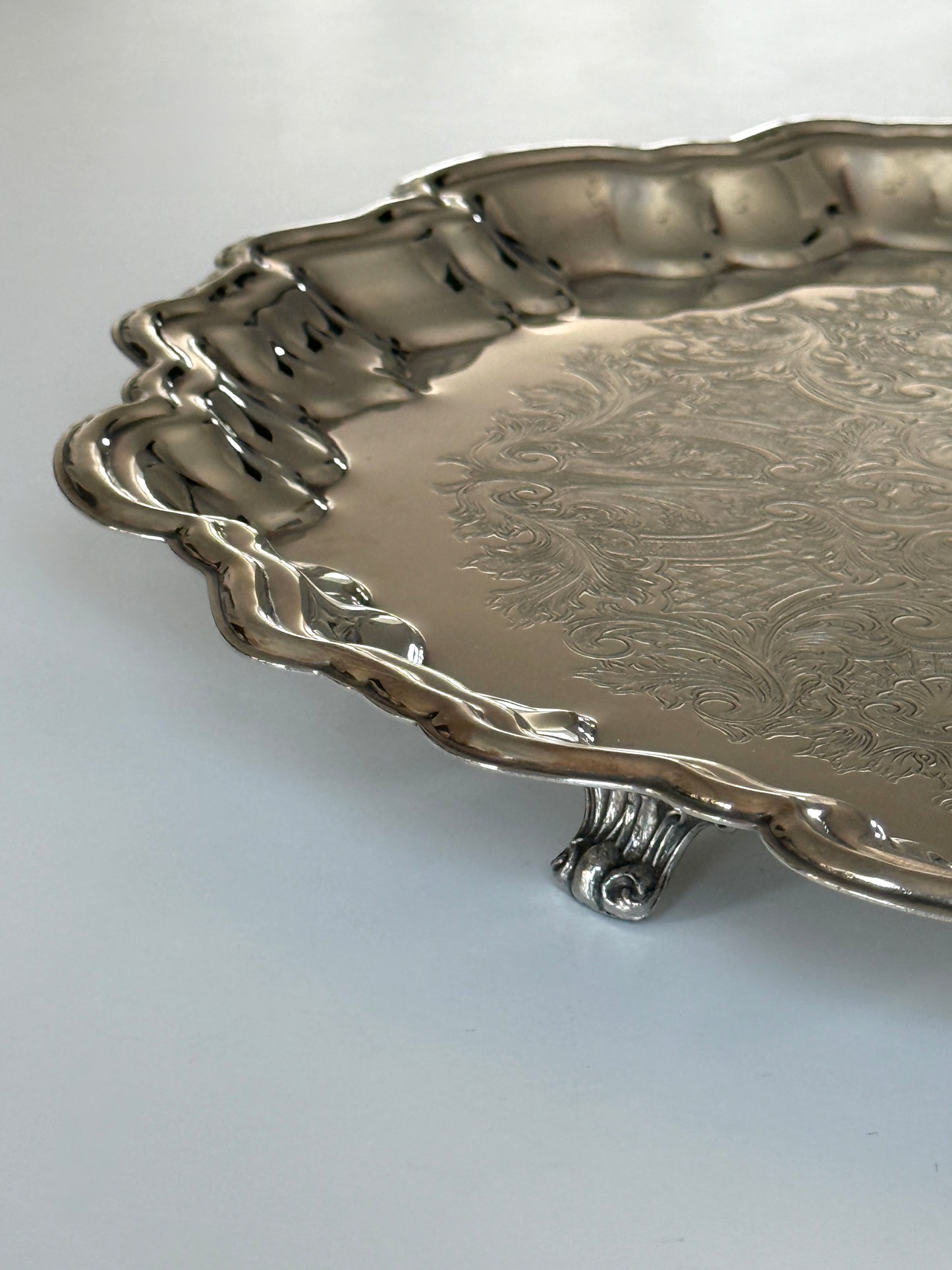 Large Footed Silver Plate Cocktail Tray