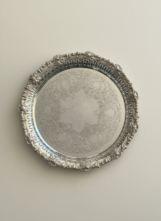 Round Silver Plated Butler Serving Tray 1950s