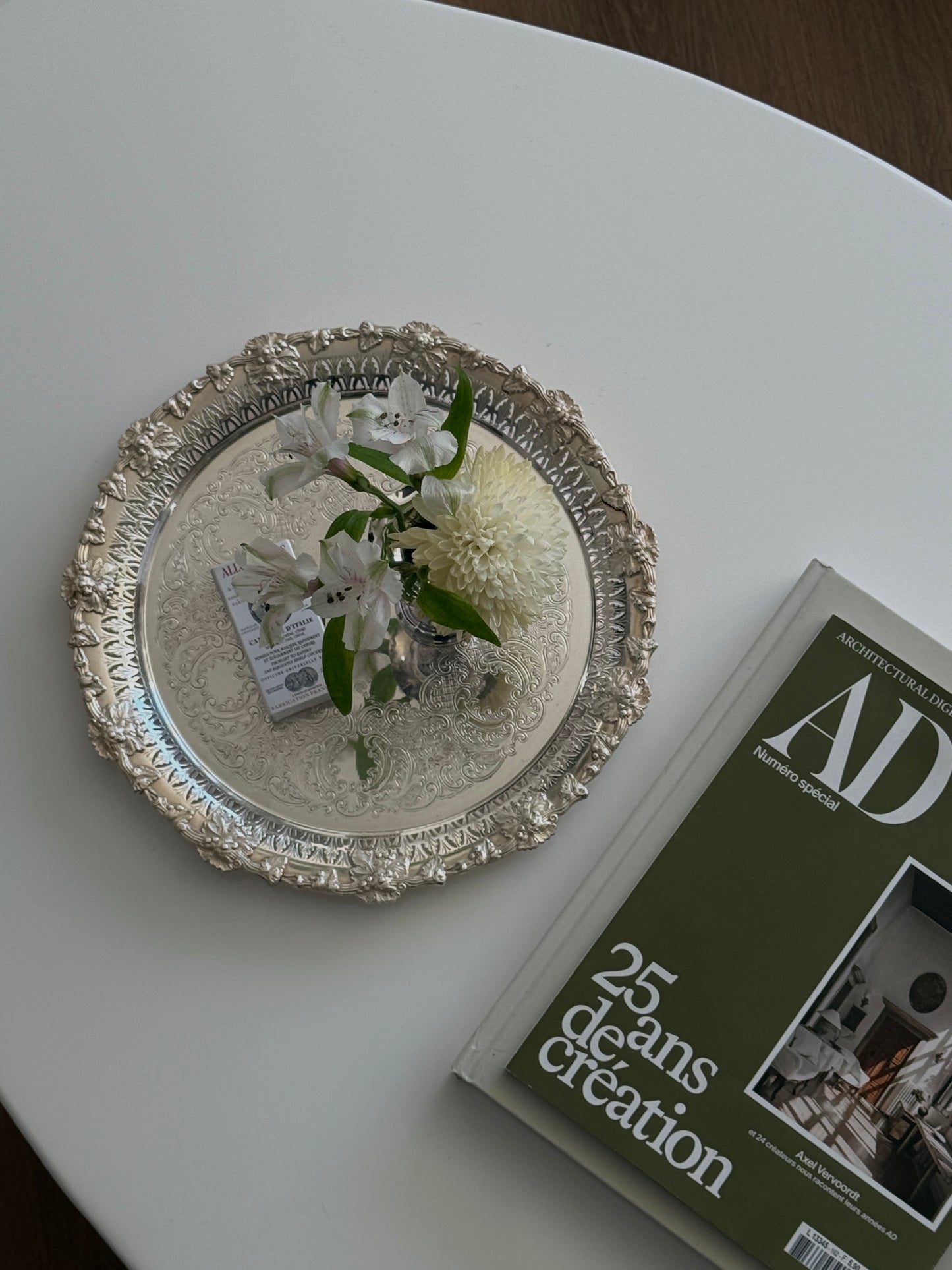 Round Silver Plated Butler Serving Tray 1950s