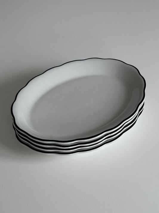 Minimalist White Ceramic Plates with Black Rim - Poland (set of 4)