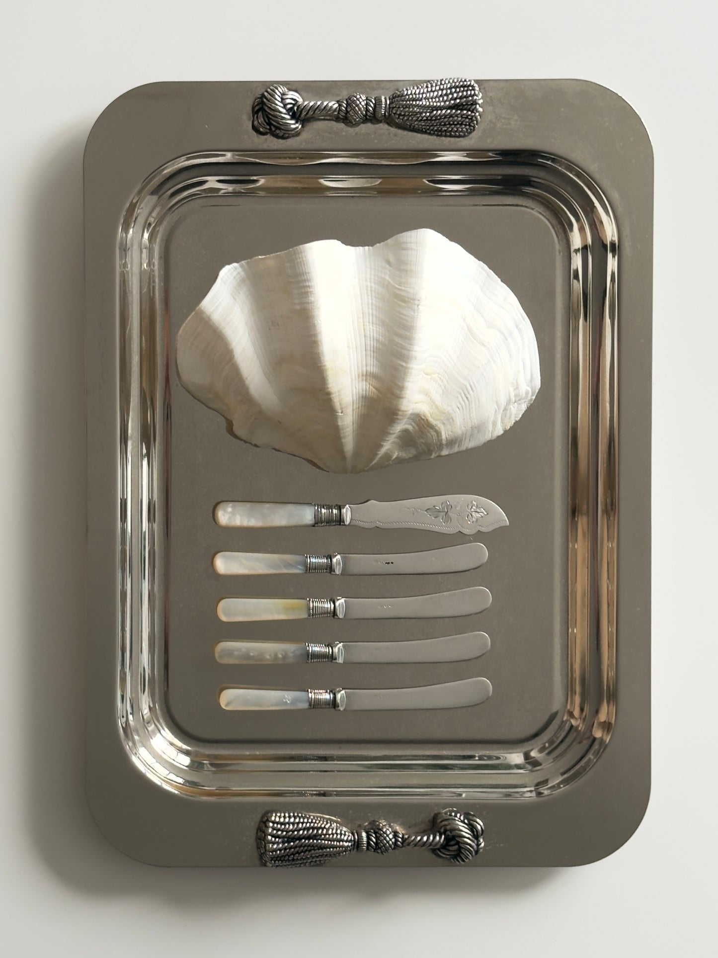 Silver Butler Serving Tray with Tassel Handles