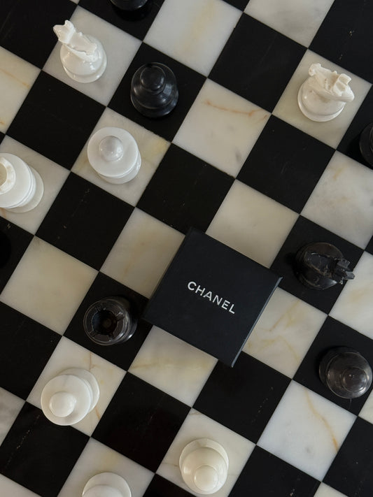 Midcentury Black and White Marble Chess Set