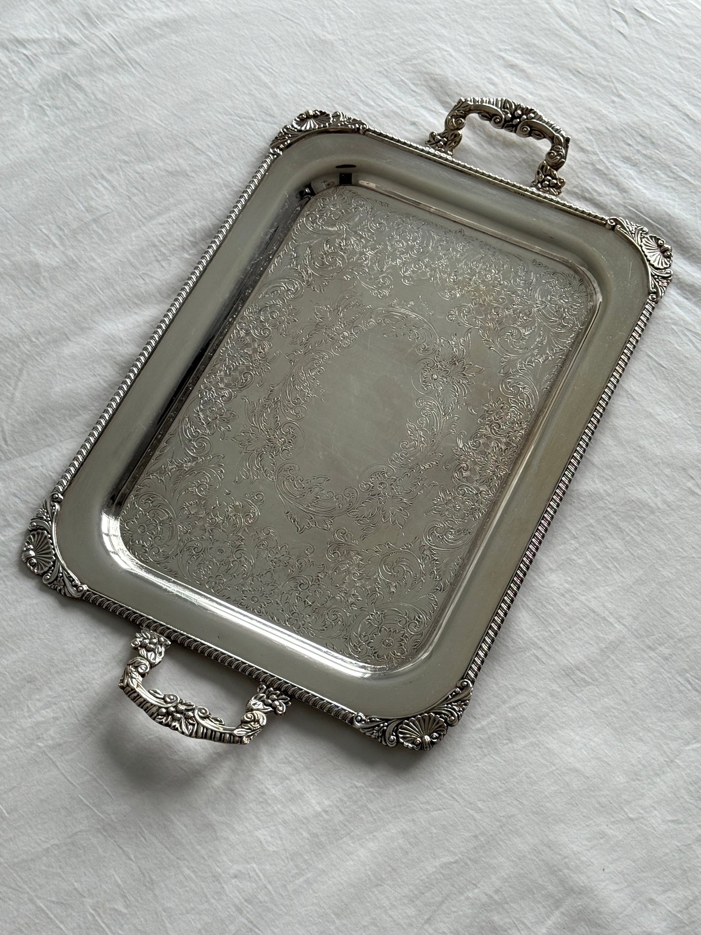 Large Silver Plated Handled Serving Tray
