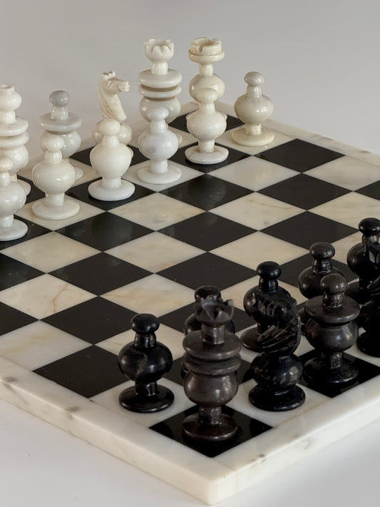 Midcentury Black and White Marble Chess Set