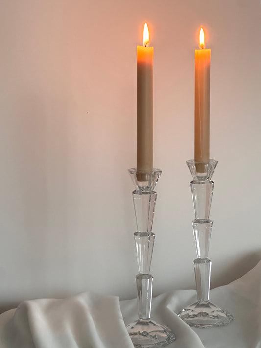 Art Deco Crystal Glass Candle Holder Set