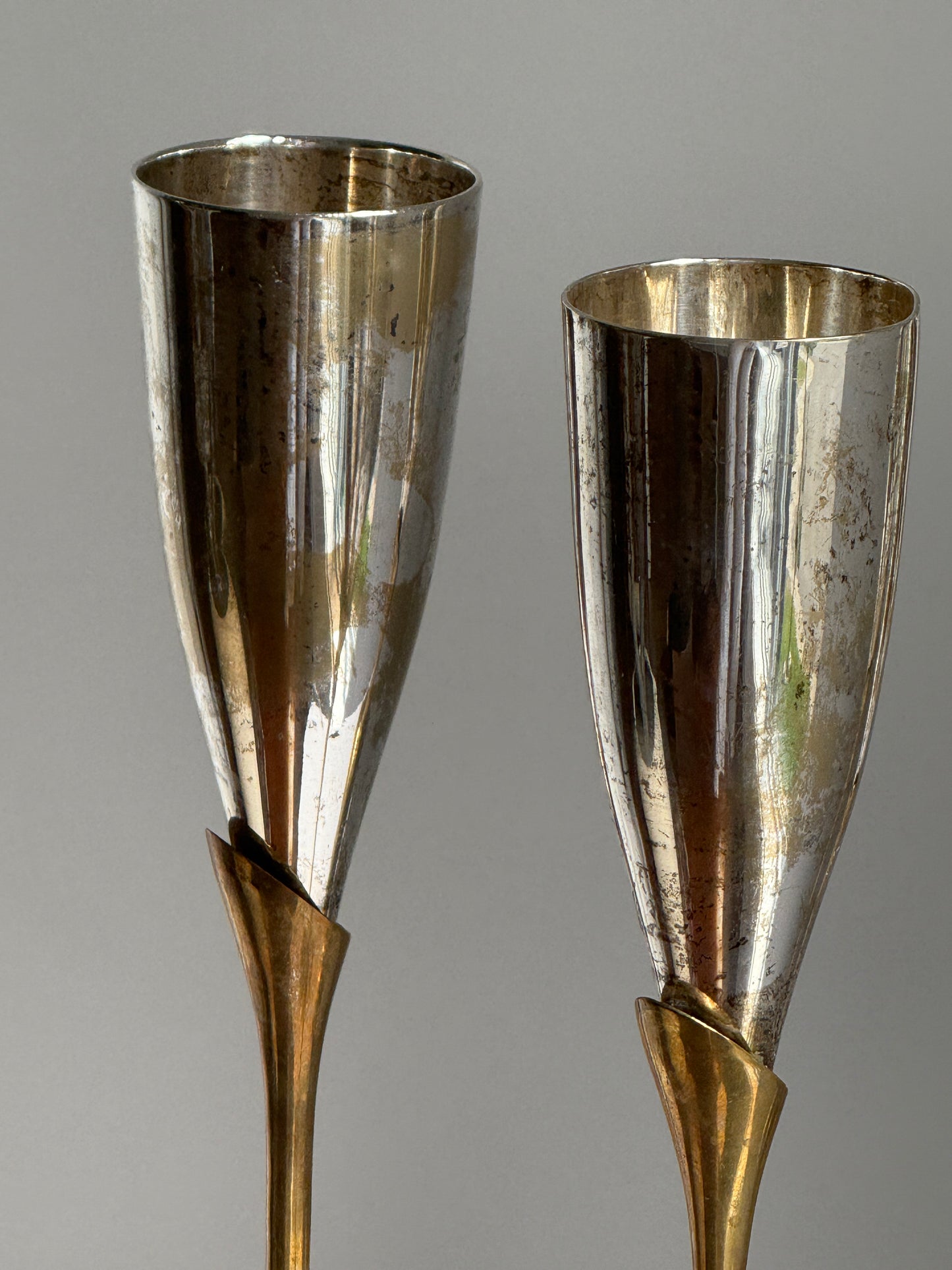 Silver Plated and Brushed Brass Champagne Flutes (set of 4)