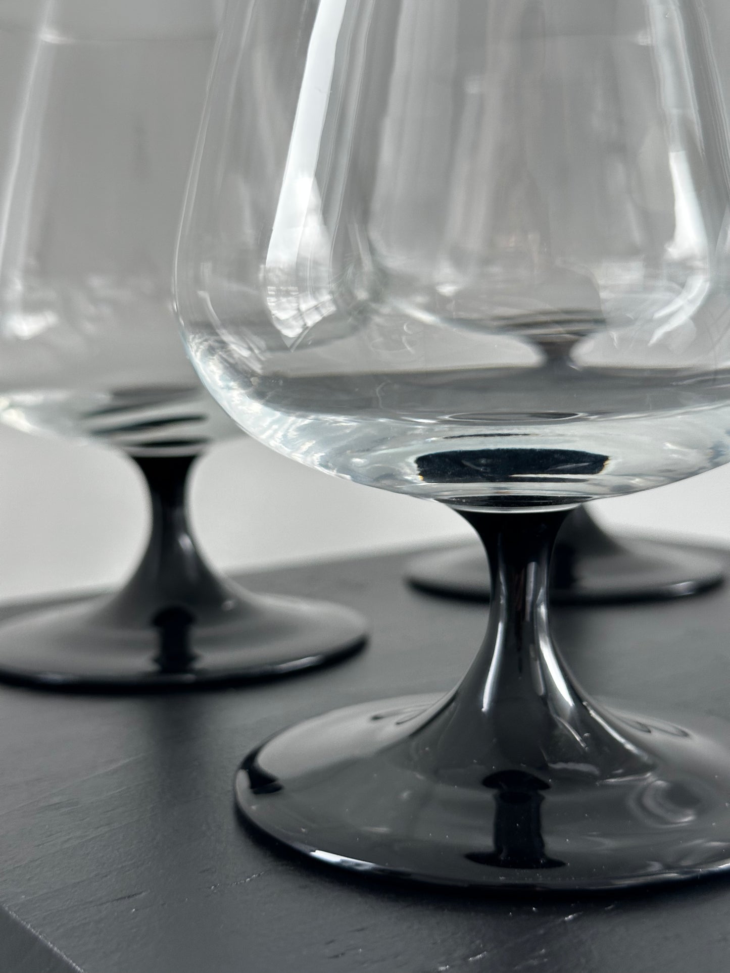 Luminarc France Black Stemmed Cognac Glasses (set of 4)